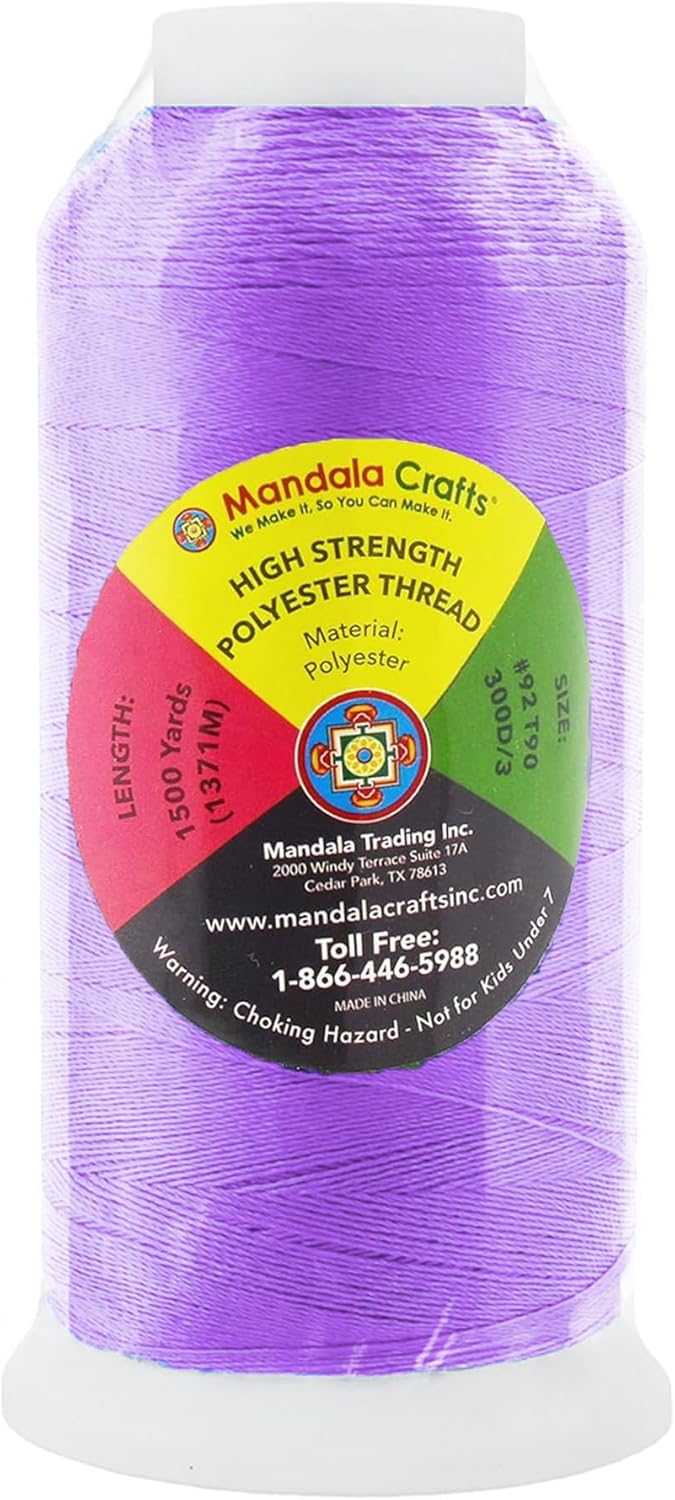 Mandala Crafts Lilac Heavy Duty Thread -1500 Yds Tex 90 Thread for Sewing Drapery Jeans Leather Hair Outdoor Marine Upholstery