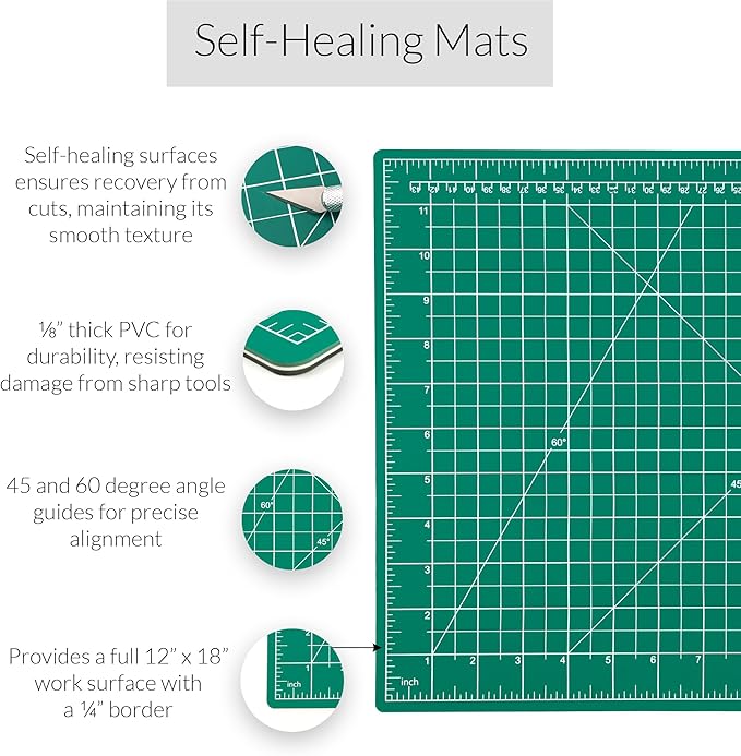 WA Portman 12x18 Inch Self Healing Cutting Mats for Crafts – Fabric Cutting Mat with Precision Craft Knife, 10 Hobby Knife Blades & Metal Ruler 18 Inch Cork Backed Ruler – All-in-One Craft Kit