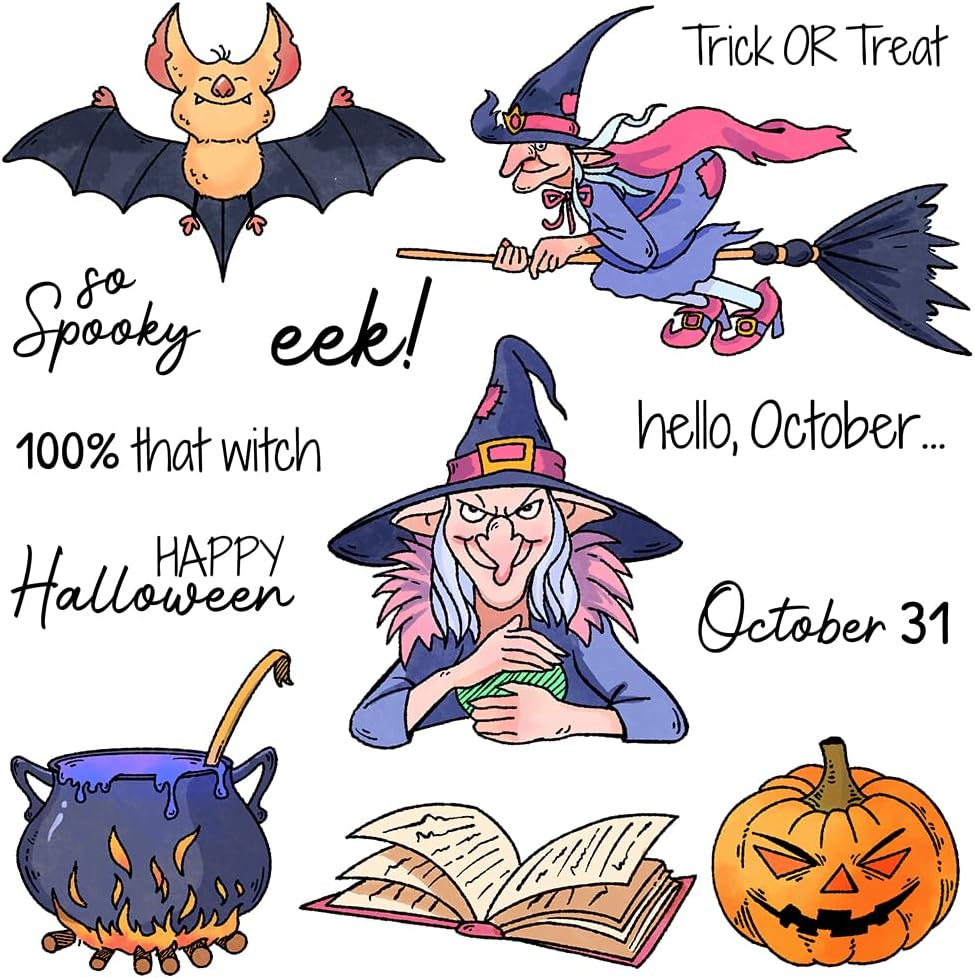 Halloween Clear Silicone stampReusable Stamp with Pumpkins, Skulls, Bats, Santa Claus, and Holiday Designs. Used for Making Cards, scrapbooks, and DIY templates (Halloween Witch)