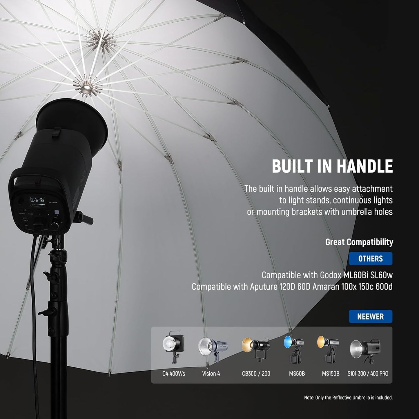 NEEWER 51"/130cm Parabolic Reflective Umbrella Photography with White Inner, Soft Lighting with Diffuser Cover, Bag, Quick Fold for Camera Photo Studio Video Light Shooting Monolight Flash, NS2U