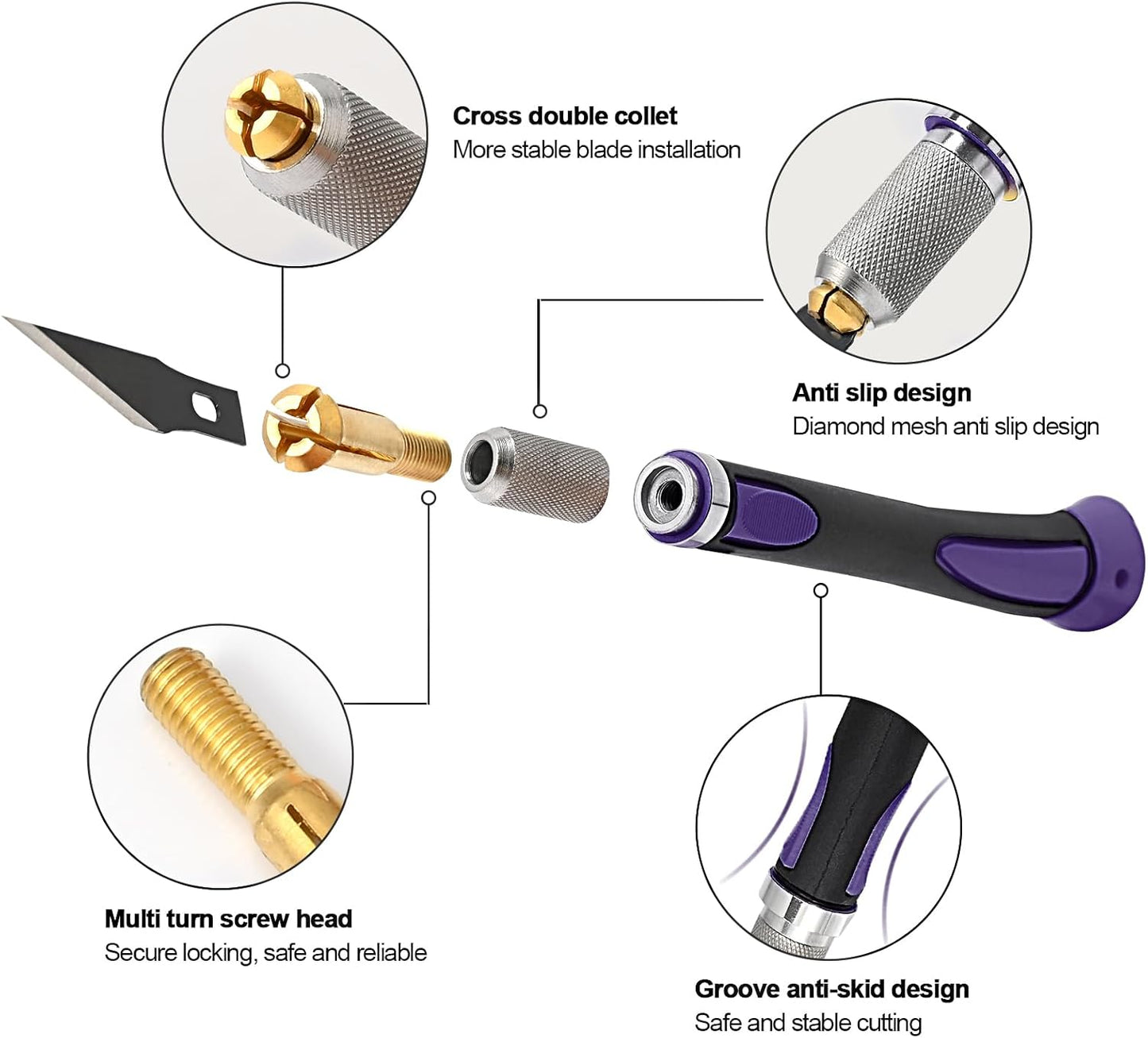 EHDIS Precision Hobby Knife Set Utility Craft Knife Kit with 10PCS Blades for Art, Working-Stencil, Scoring, Scrapbooking, Architecture Modeling, Crafting, Precision Knife (Purple)