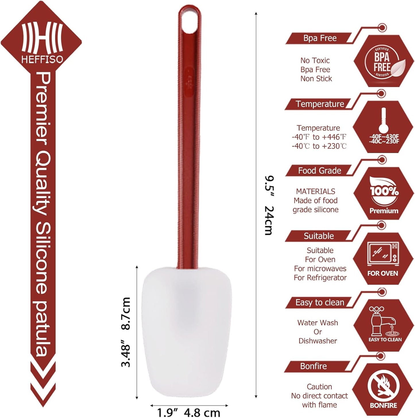 Silicone Rubber Spatula and Spoon Rubber Spatula Set of 3, High Heat Spoon, Commercial for Cooking (3 Spoonula(9.5 Inches))