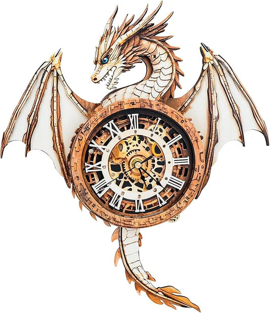 3D Wooden Puzzles for Adults – Dragon Clock 3D Puzzles Art and Craft Kits, Unique Shape Wood Clock for Adults, Handmade Model Building Kit DIY Hobbies, Gifts for Family, Wall Art Home Decor