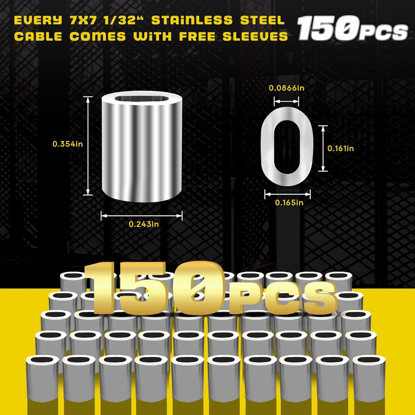 316 Stainless Steel Cable, 600FT 1/32IN Wire Rope 7 * 7 Strand with 150Pcs Aluminum Sleeves Stops, Guide Wire for Outdoor String Lights for String Lights Hanging, Clotheslines, Trellis (600FT)