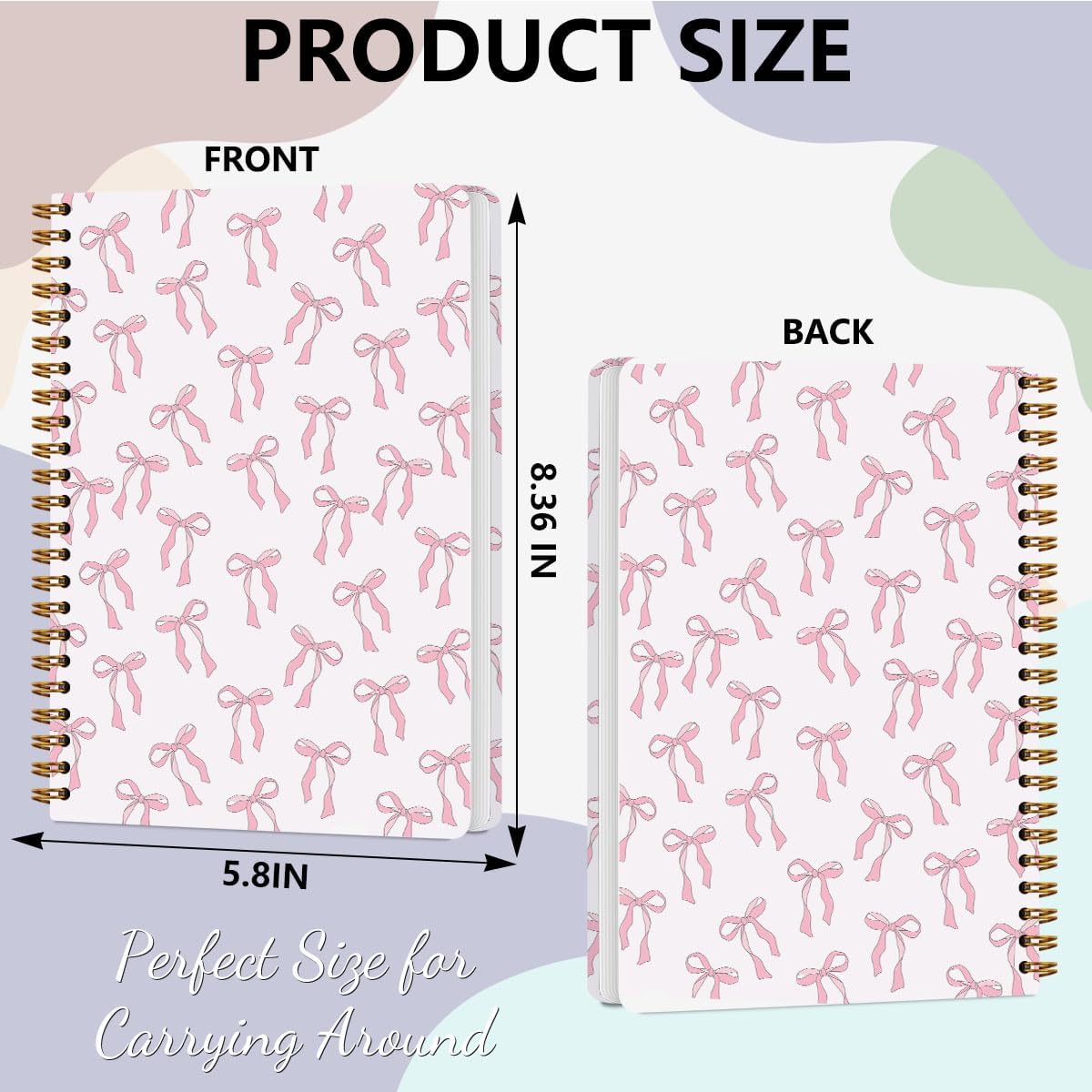 2 PCs Pink Bow Journaling Notebooks Trendy Preppy Spiral Notebook Cute Coquette Aesthetic Design Gifts for Women Teen Girls Note Books Journals for Writing Hardcover Notebook Office Classroom Supplies