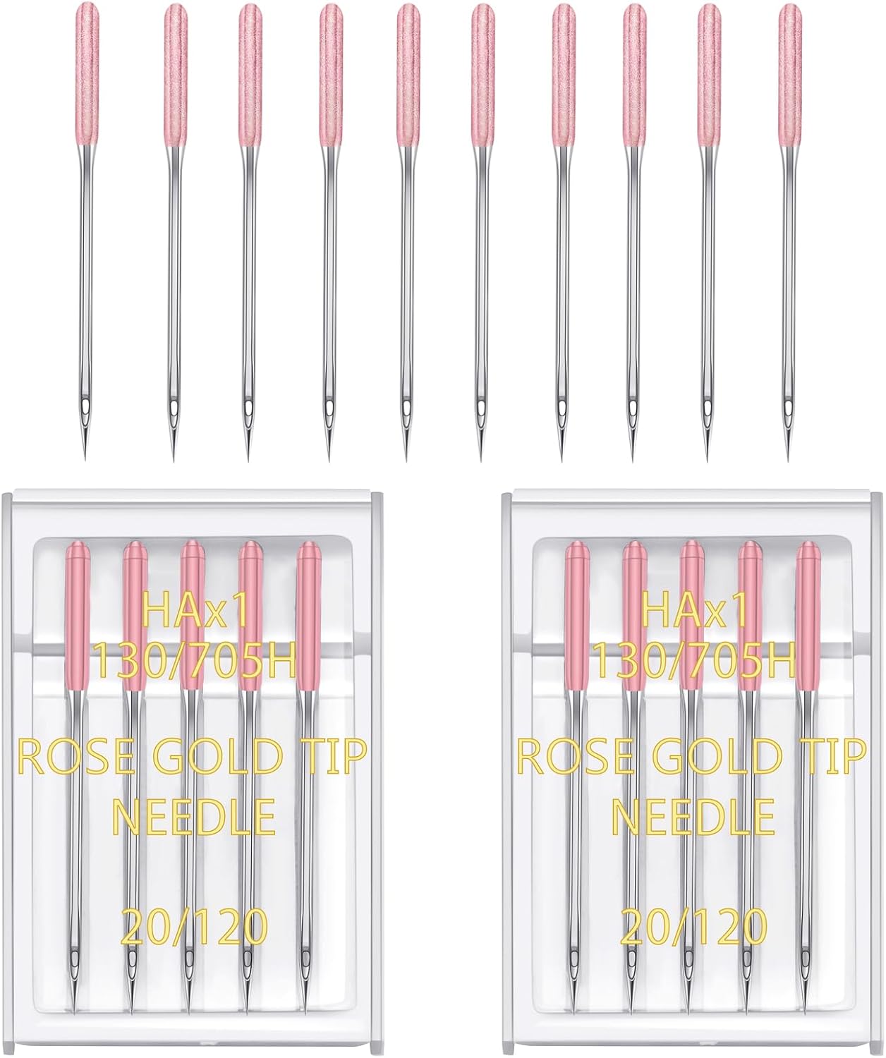 YICBOR Sewing Machine Needles, Universal Regular Point Flat Shank Sewing Needles HAX1 130/705H Compatible with Singer, Brother, Janome, Pfaff and Other Brand Sewing Machine (Rose Gold Size 20-2pack)