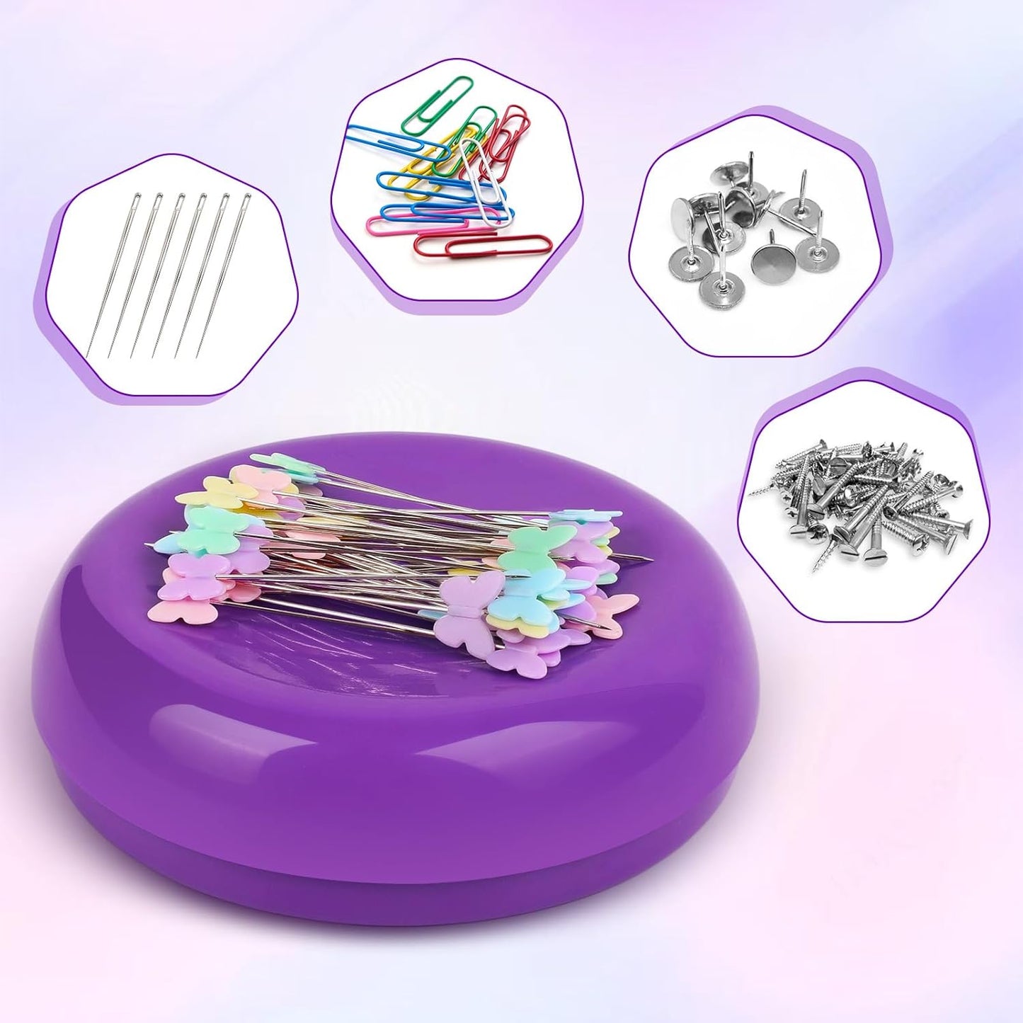 Oukitoymer Magnetic Pin Cushion with 100pcs Butterfly Head Straight Pins, Bobby Pin Holder for Sewing, Magnet Needle Cushion, Paper Clip Collector, Secure Pin Storager, Sewing & Quilting Accessories