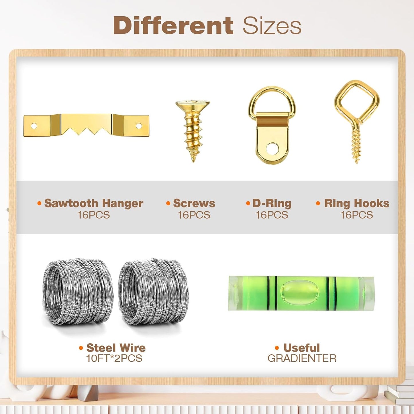 322Pcs Picture Hanging Kit, Professional Picture Hangers with Hooks, Nails, Wire, D Rings, Sawtooth Hangers ,Eye Hooks and Level–All-in-One Wall Hanging Kit for Frames, Mirrors, Photos & Art