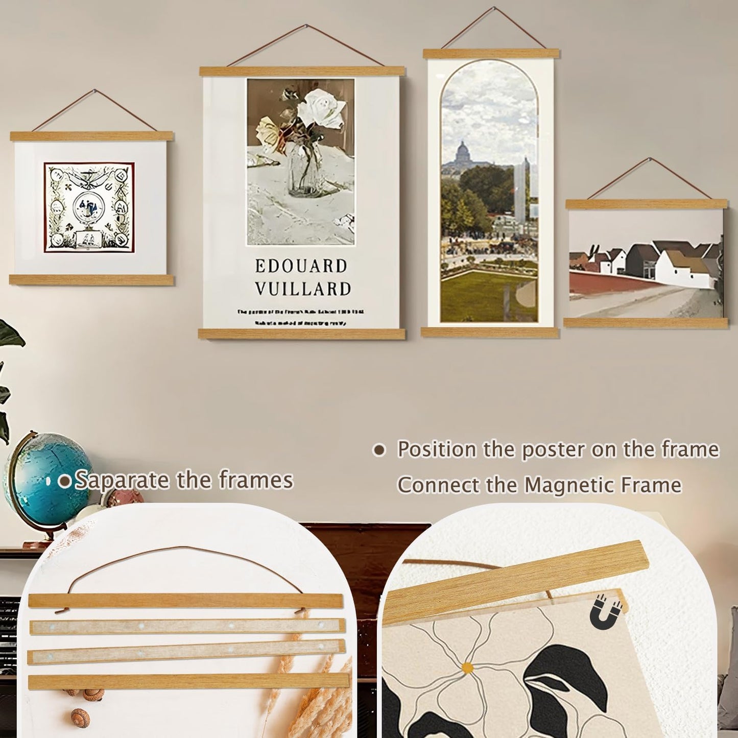 Artmag Magnetic Poster Hanger Frame, 18x24 18x12 18x28 Light Wood Wooden Magnet Canvas Artwork Print Poster Hangers Frames Hanging Kit (Teak Wood, 18")