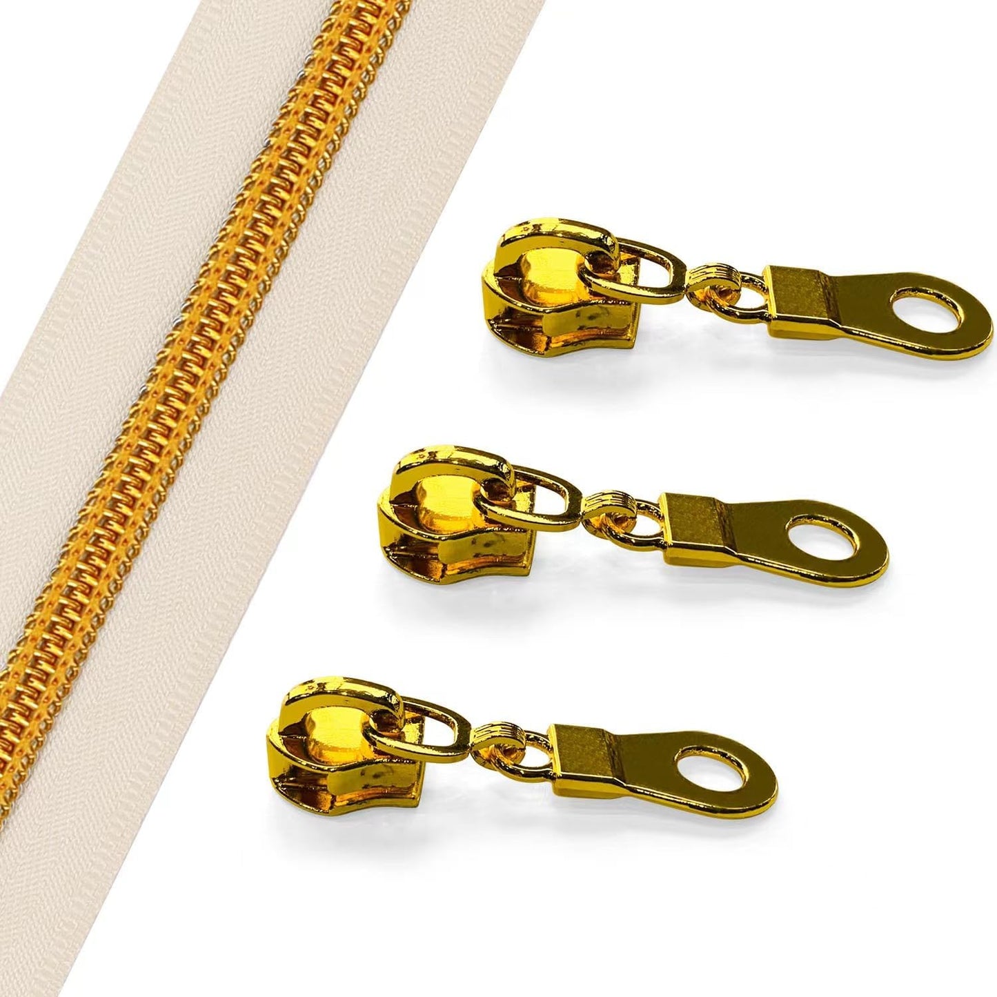 The Yards Bulk Zipper(#5), Beige Nylon Coil Zipper with Gold Teeth - 10PCS Sliders for DIY Sewing Craft Bags