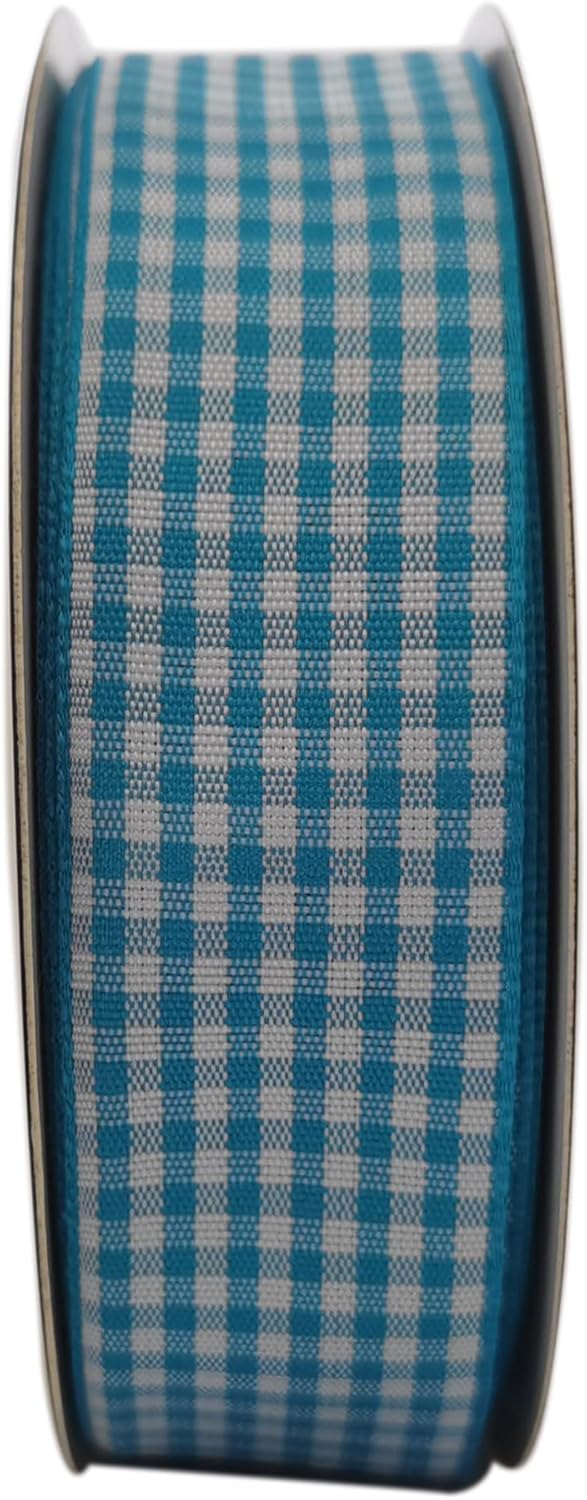 Micomon 1-Inch Vivid Blue and White Woven Edge Plaid Ribbon Polyester Gingham Ribbon 25 Yards Each Roll (1",Vivid Blue)