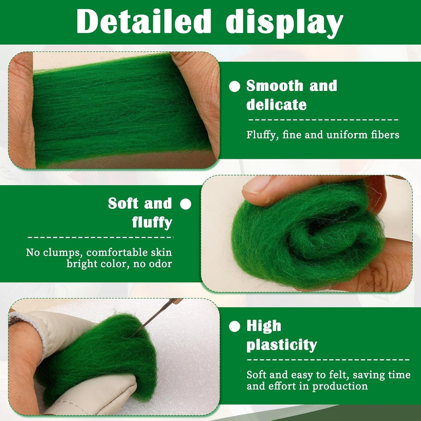 Mayboos Wool Roving Yarn, 1.76oz Colored Natural Wool Roving,Wool Felting Supplies Pure Wool Chunky Yarn for Wet Felting handcrafts and Spinning (Green Color)