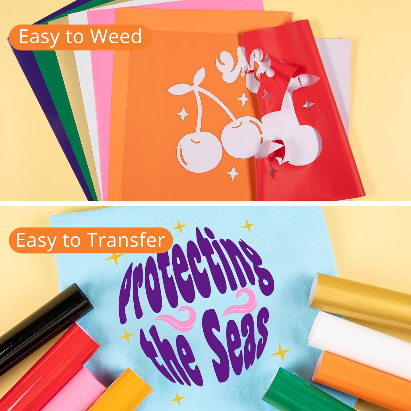 HTVRONT HTV Heat Transfer Vinyl -13 Pack HTV Vinyl Sheets, 12" x 10" Iron on Vinyl for T Shirts, 10 Assorted Premium Colors Heat Transfer Vinyl for All Cutting Machines