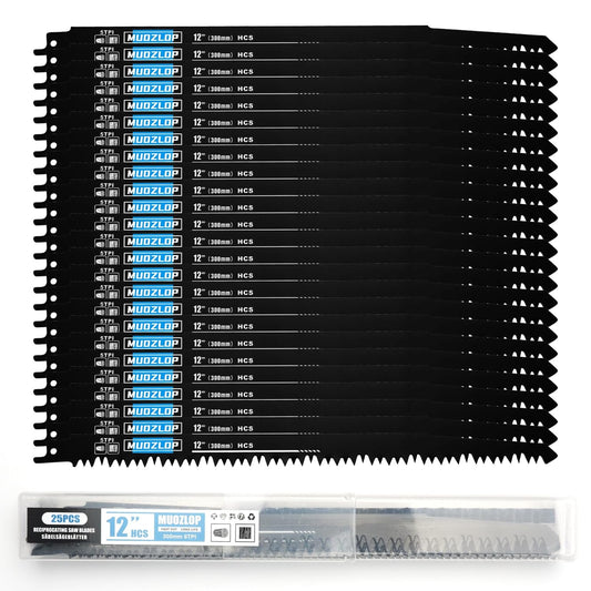 25 Park 12 inch Reciprocating Saw Blades Set,5 TPI High Carbon Saw Blades, Woodcutting Saw Blades with Organizer Case (25, 5TPI/300mm)