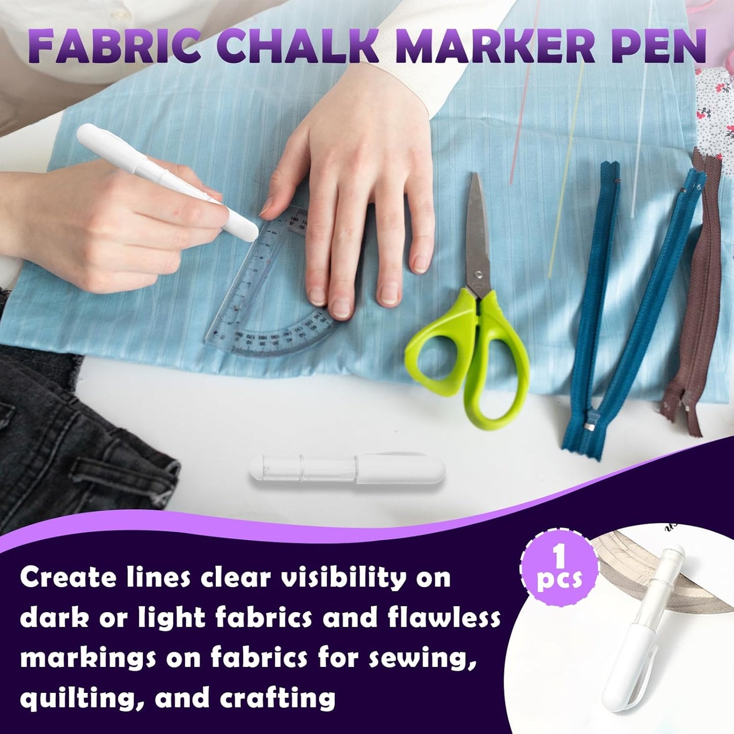 Sewing Chalk for Fabric, Wipeable and Washable Fabric Chalk for Sewing, Etailed Marking on Fabrics, Cottons, Leathers - White