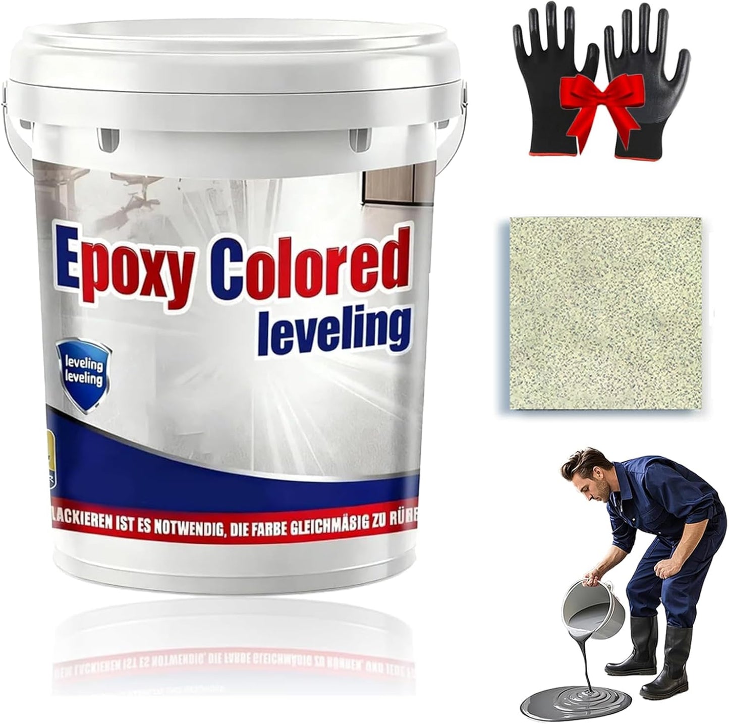Epoxy Floor Paint, Epoxy Colored Sand Floor Paint, High-Gloss Marble Effect Self-Leveling Coating, Waterproof, Non-Slip, Ultra-Durable for Garage, Basement, Wood Floors (Beige,4.4 lb)