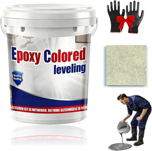 Epoxy Floor Paint, Epoxy Colored Sand Floor Paint, High-Gloss Marble Effect Self-Leveling Coating, Waterproof, Non-Slip, Ultra-Durable for Garage, Basement, Wood Floors (Beige,4.4 lb)
