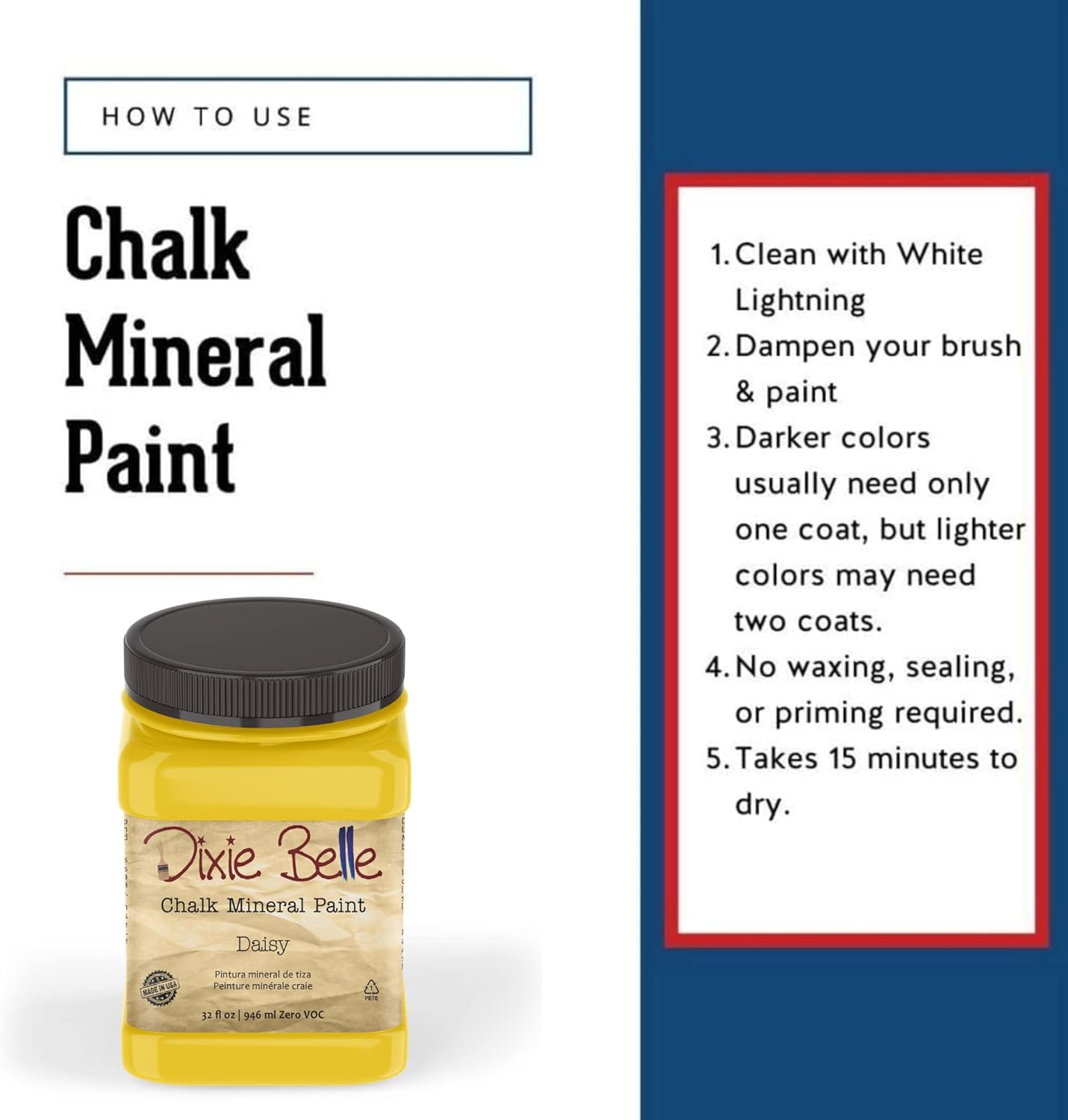 Dixie Belle Paint Company Chalk Finish Furniture Paint - Daisy (32oz) - Matte Vibrant Yellow Chic Chalk Mineral DIY Furniture Paint