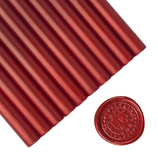 Gun Glue Sealing Wax Sticks for Wax Seal Stamp - Metallic Wine Red, Great for Wedding Invitations, Cards Envelopes, Snail Mails, Wine Packages, Christmas Gift Ideas, Pack of 10