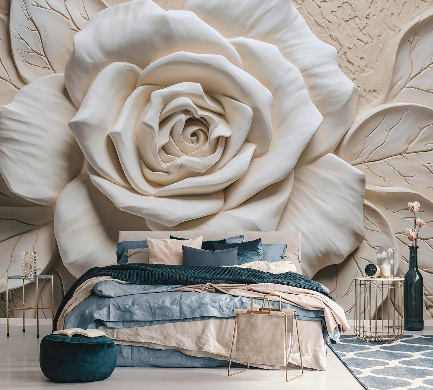 AFZEVEB-3D Rose Flower Wallpaper Large Floral Wall murals for Bedroom 114"x74"(Not Peel and Stick)