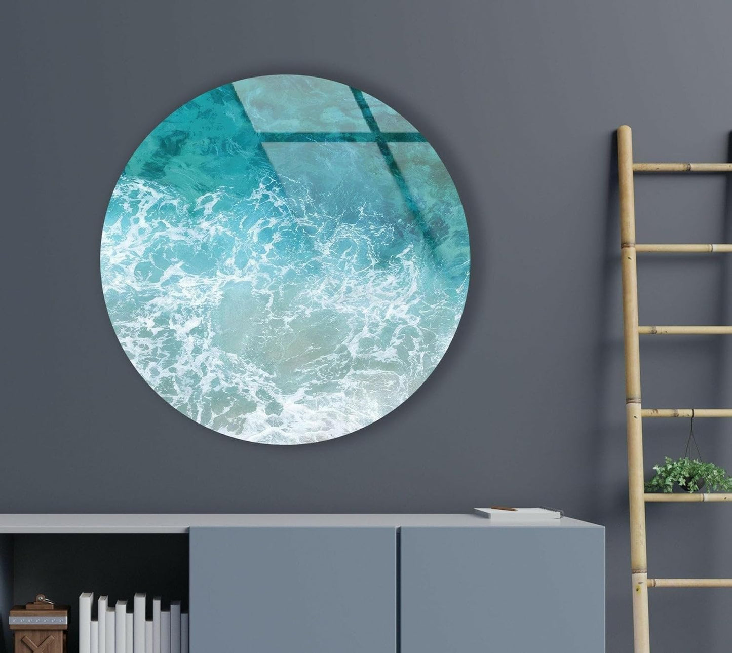 My Photostation.com 15.8''(40cm) Diameter Sea Waves Round Glass Wall Art Tempered Glass Printing Wall Decor Large Wall Art Wall Hangings