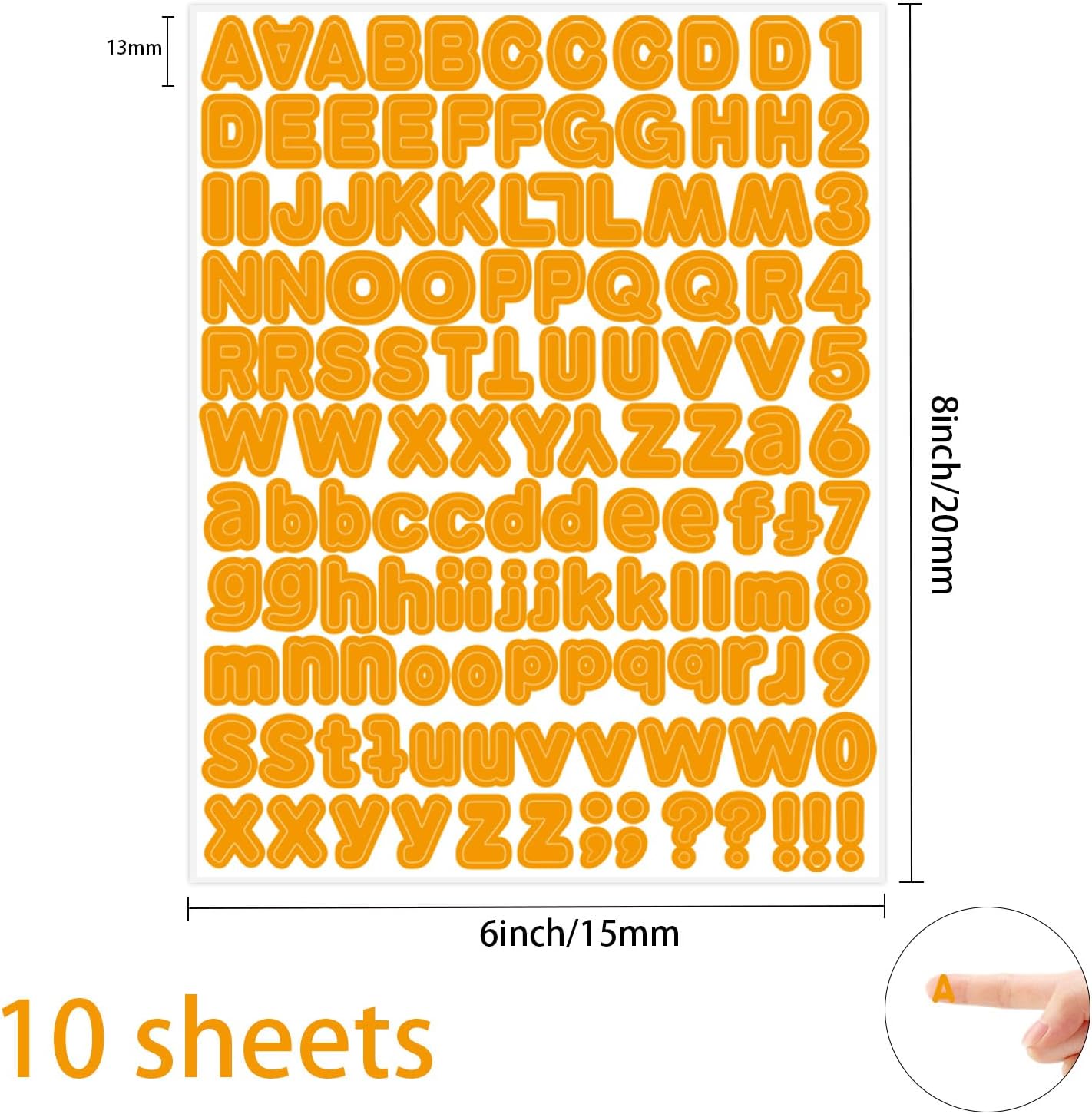 Letter Stickers,1/2 inch 10 Sheets Orange Alphabet Sticker,Self Adhesive Vinyl Letter Stickers Mailbox Numbers,Self Adhesive Letters Stickers for Bulletin Boards Classroom Home Decor