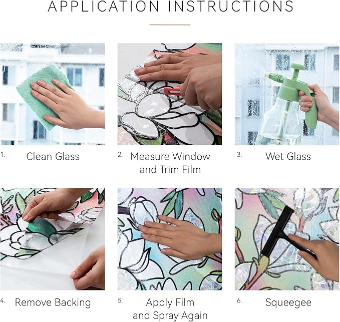 DKTIE Magnolia Pattern Stained Glass Window Film Floral Decorative Window Privacy Film with Rainbow Effect Front Door Bathroom Room Decor (S678, 17.7in X 118.1in)