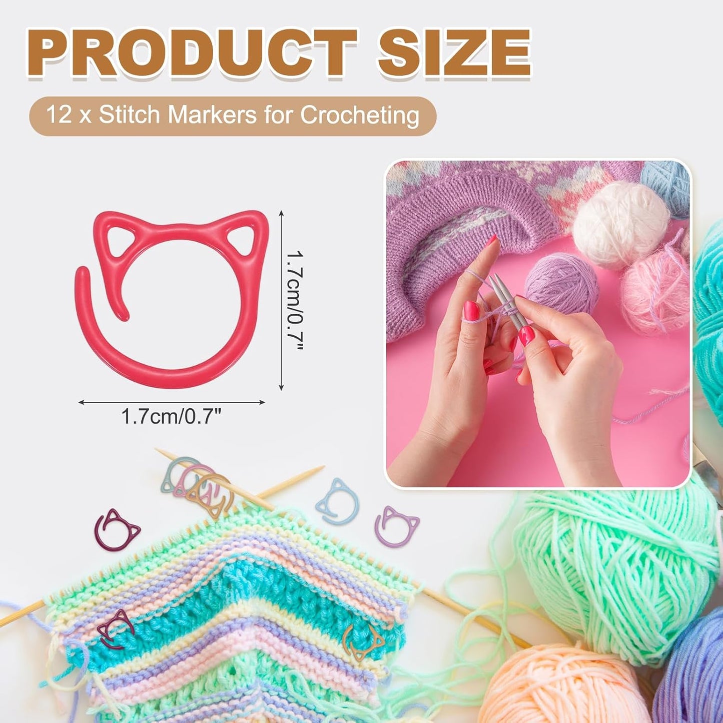 PATIKIL Cat Crochet Stitch Markers, 12 Pack Stitch Marker for Knitting Crocheting Supplies Cute Metal Spiral Knit Clip Ring Counters for Crochet Yarn DIY Crafts, Red