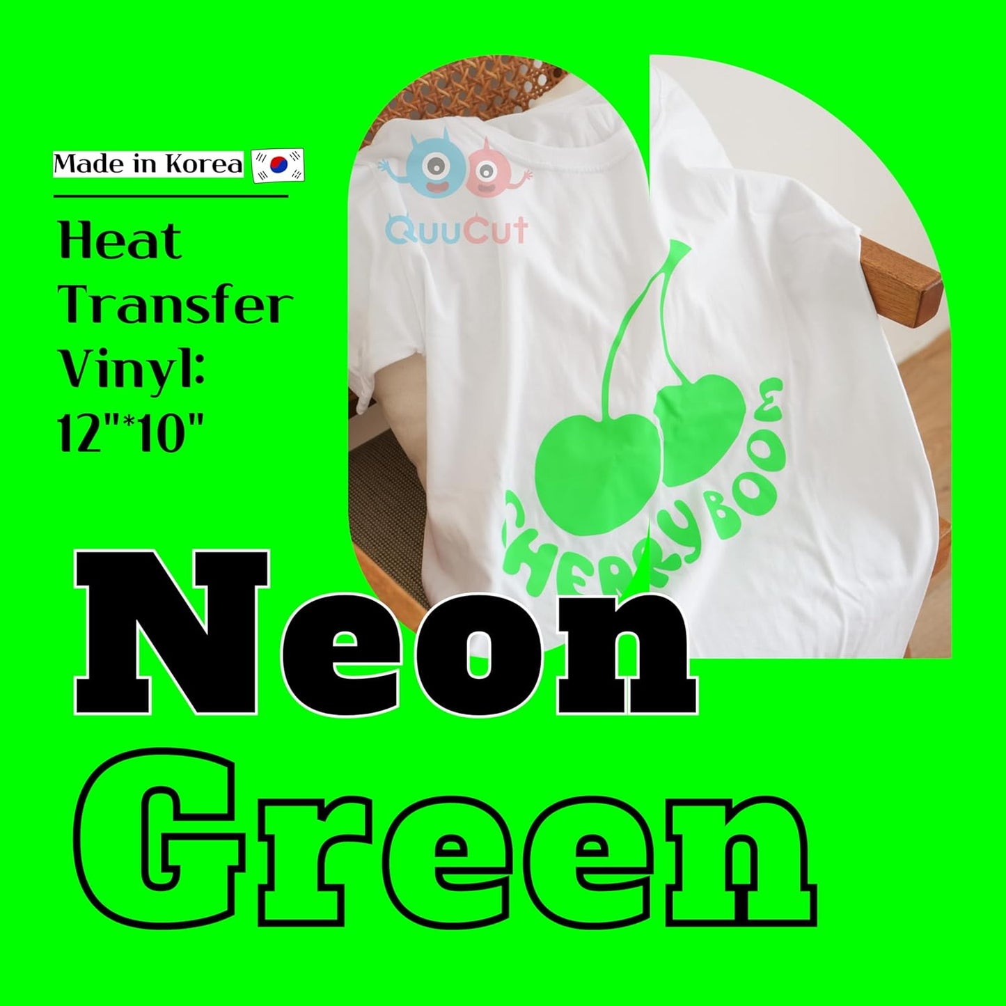 QuuCut Heat Transfer Vinyl Bundle: 12 Pack 12" x 10" Sheets, 5 Neon Vinyl Assorted Full Matte Color, Pink Neon Iron on Vinyl Neon Green for T-Shirts, Cricut & Silhouette - Easy to Cut & Weed