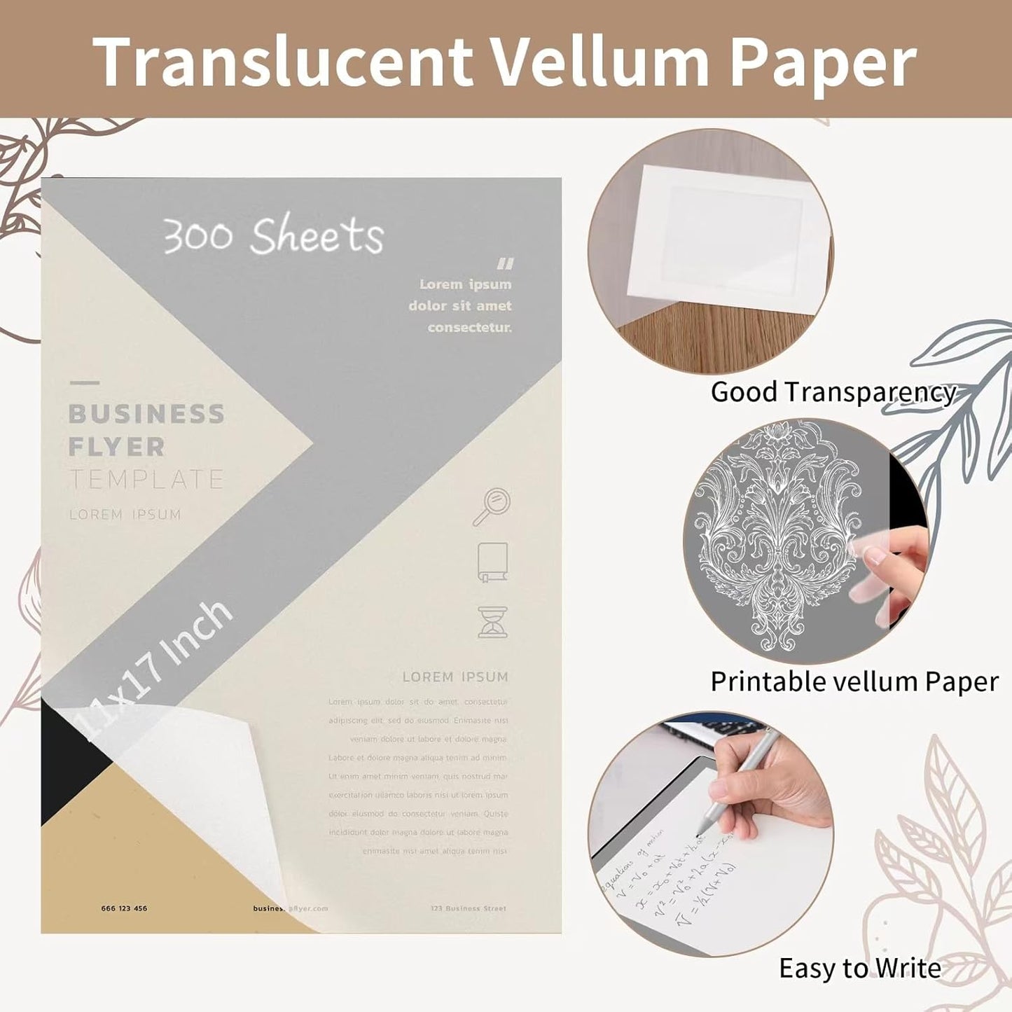 300 PCS 11x17 Inch Translucent Vellum Paper 63 Grams for Architecture Building Paint - Drafting Sheets Translucent White (Can't Print With Printer)