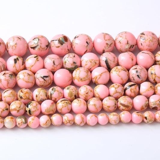 32PCS 12MM Natural Pink Shell Turquoise Beads for Jewelry Making with Mother-of-Pearl Round Loose Beads DIY Bracelet Accessories 15"(12mm, Pink Shell Turquoises)