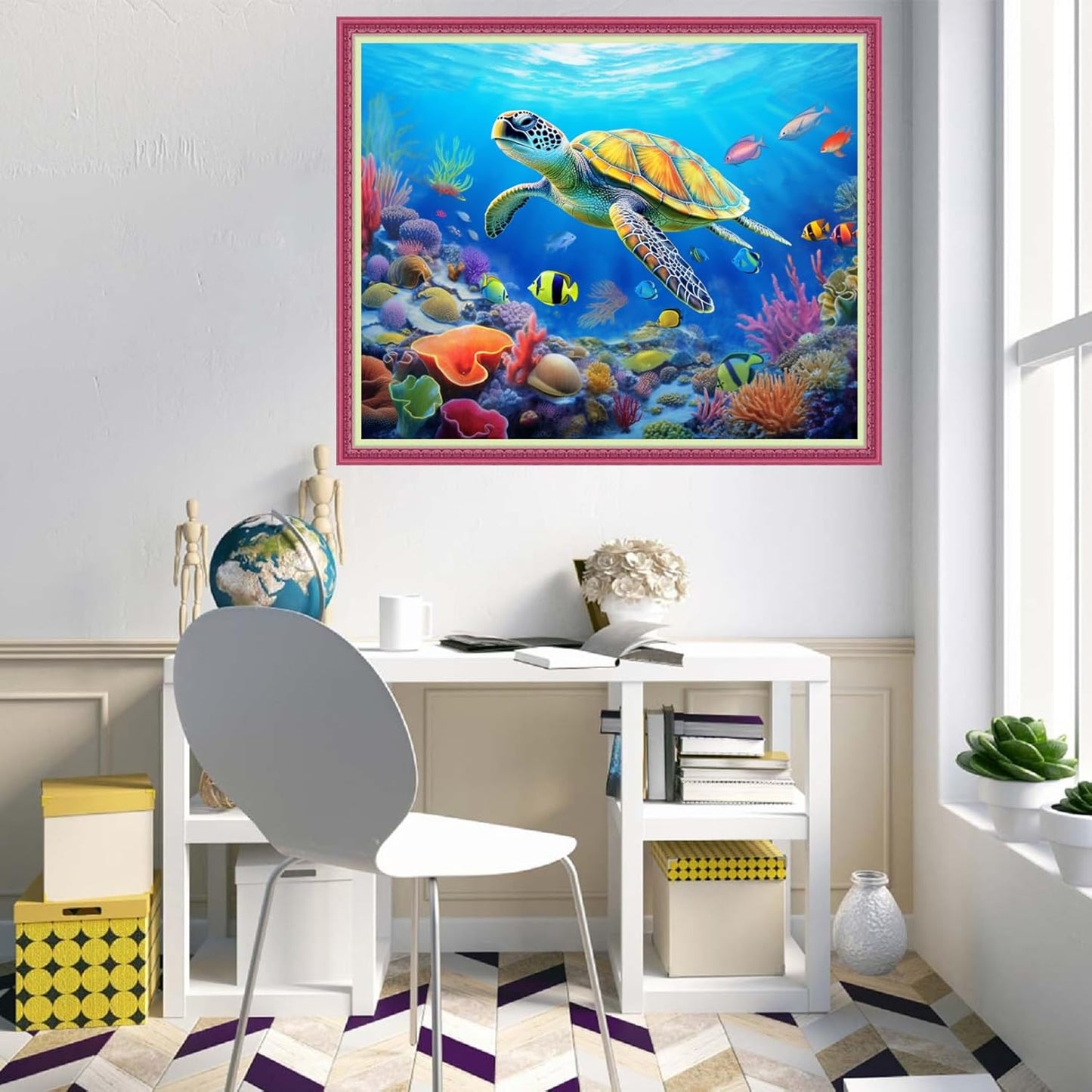 Disnesart Cross Stitch Stamped Full Embroidery Kits DIY 11CT Cotton Thread Printed DIY Needlepoint Kits Craft Needlework Set Cross-Stitch Stamped Sets-Turtle Underwater World 16x20 inch