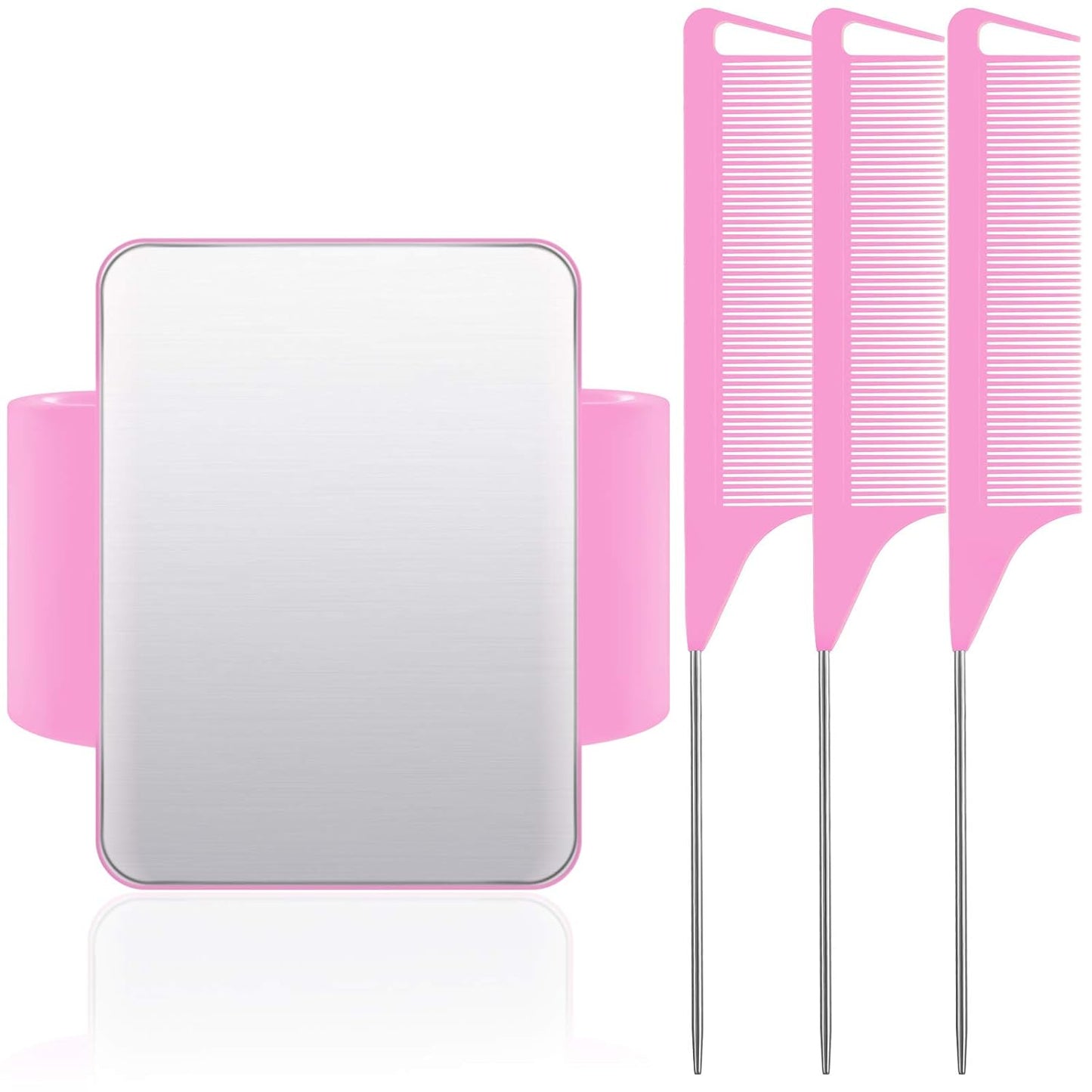 WILLBOND Magnetic Wrist Sewing Pincushion Wrist Magnetic Pin Holder Wristband Pin Cushion Holder with 3 Pcs Stainless Steel Pintail Comb Rat Tail Comb for Hair Clips Hand Sewing(Pink)