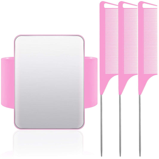 WILLBOND Magnetic Wrist Sewing Pincushion Wrist Magnetic Pin Holder Wristband Pin Cushion Holder with 3 Pcs Stainless Steel Pintail Comb Rat Tail Comb for Hair Clips Hand Sewing(Pink)