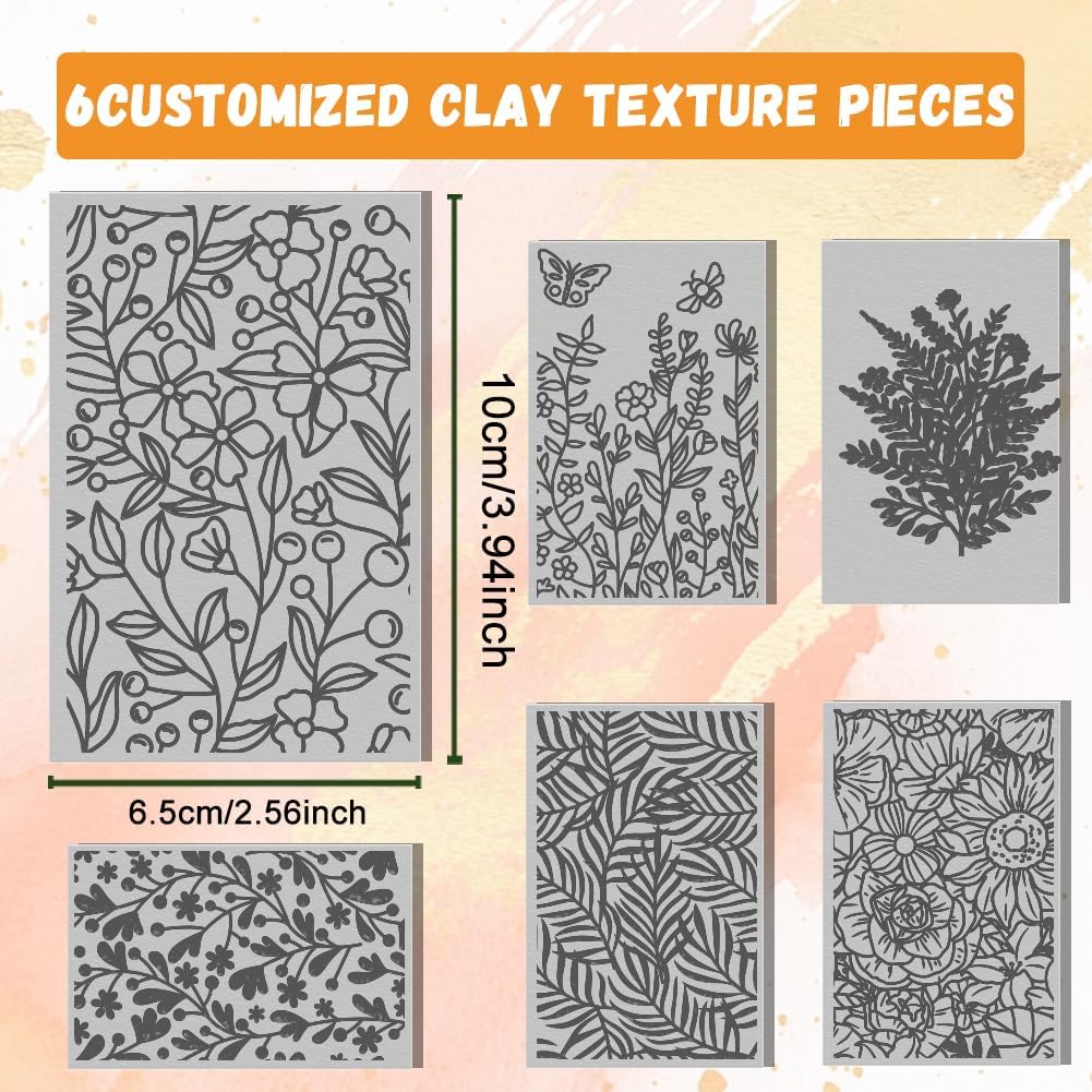 6 PCS Polymer Clay Texture Sheets Plants Clay Texture Mat for Using with Clay Cutters Pottery Earrings Jewelry DIY Making