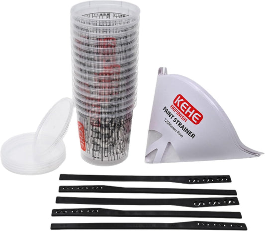 15 PACK Paint Mixing Cups by KEHE REFINISH,10 oz (300ml),Disposable or Reusable Plastic Measuring Cups with Lids for Liquids, Paints, Resin, Epoxy, Art,Ratios 1:1,2:1, 3:1, 4:1,5:1,6:1,7:1,8:1