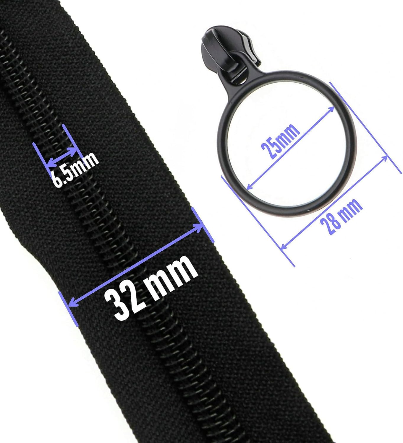 Leekayer #5 Black Nylon Coil Zippers by The Yards Bulk 10 Yards with 25pcs Black Ring Pull Sliders for DIY Tailor Sewing Craft,Luggage,Dress,Sofa Cushion,Pillow,Bag