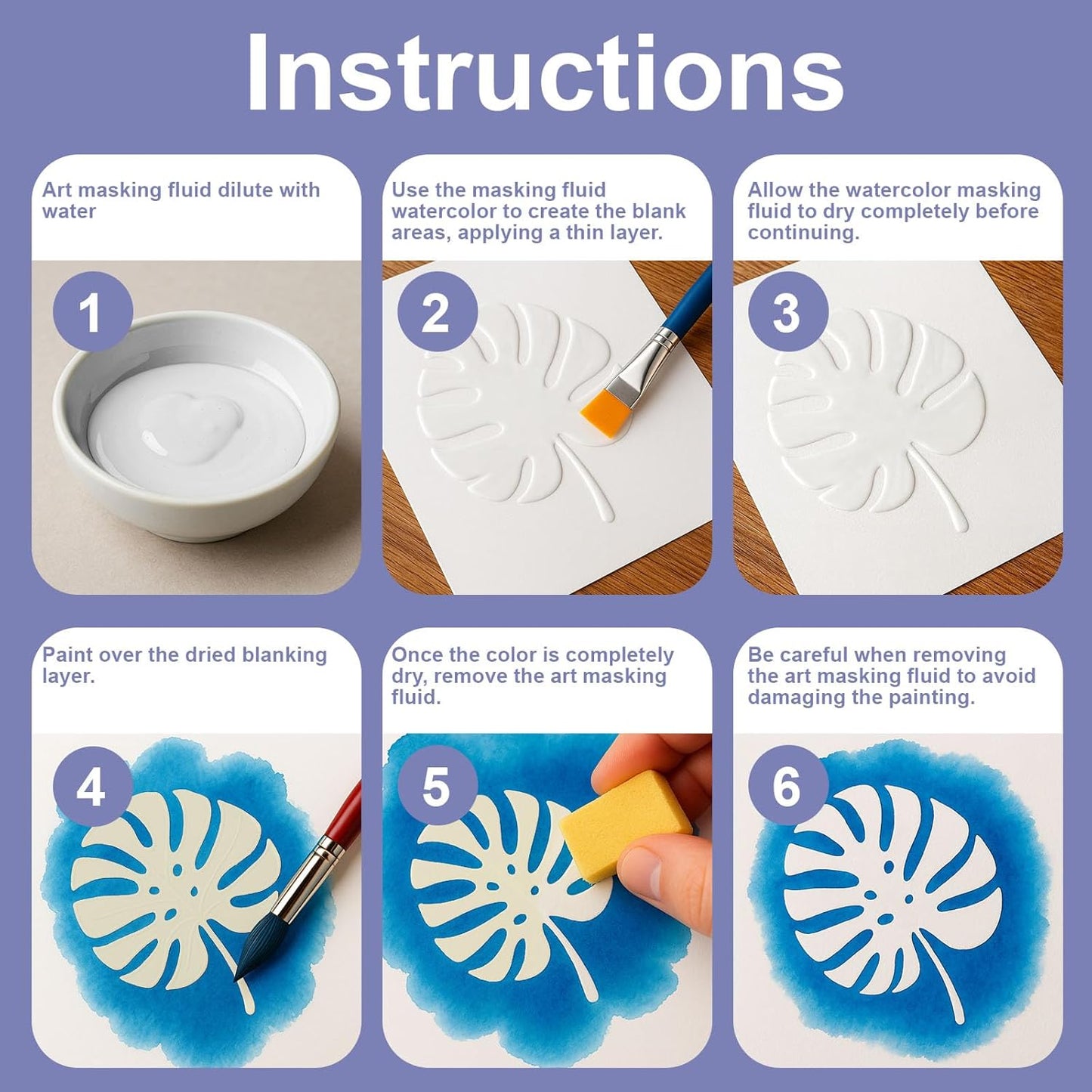 120ml Masking Fluid for Watercolor Painting, Art Watercolor Masking Fluid Precise White Space, Easy Peel-Off, Water Based Latex, for Artists, Beginners, DIY Canvas Protection (White)