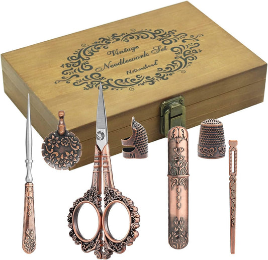 Vintage Embroidery Scissors Set, European Style Stainless Steel Sewing Tools for Sewing, Craft, Art Work, Needlework, Copper