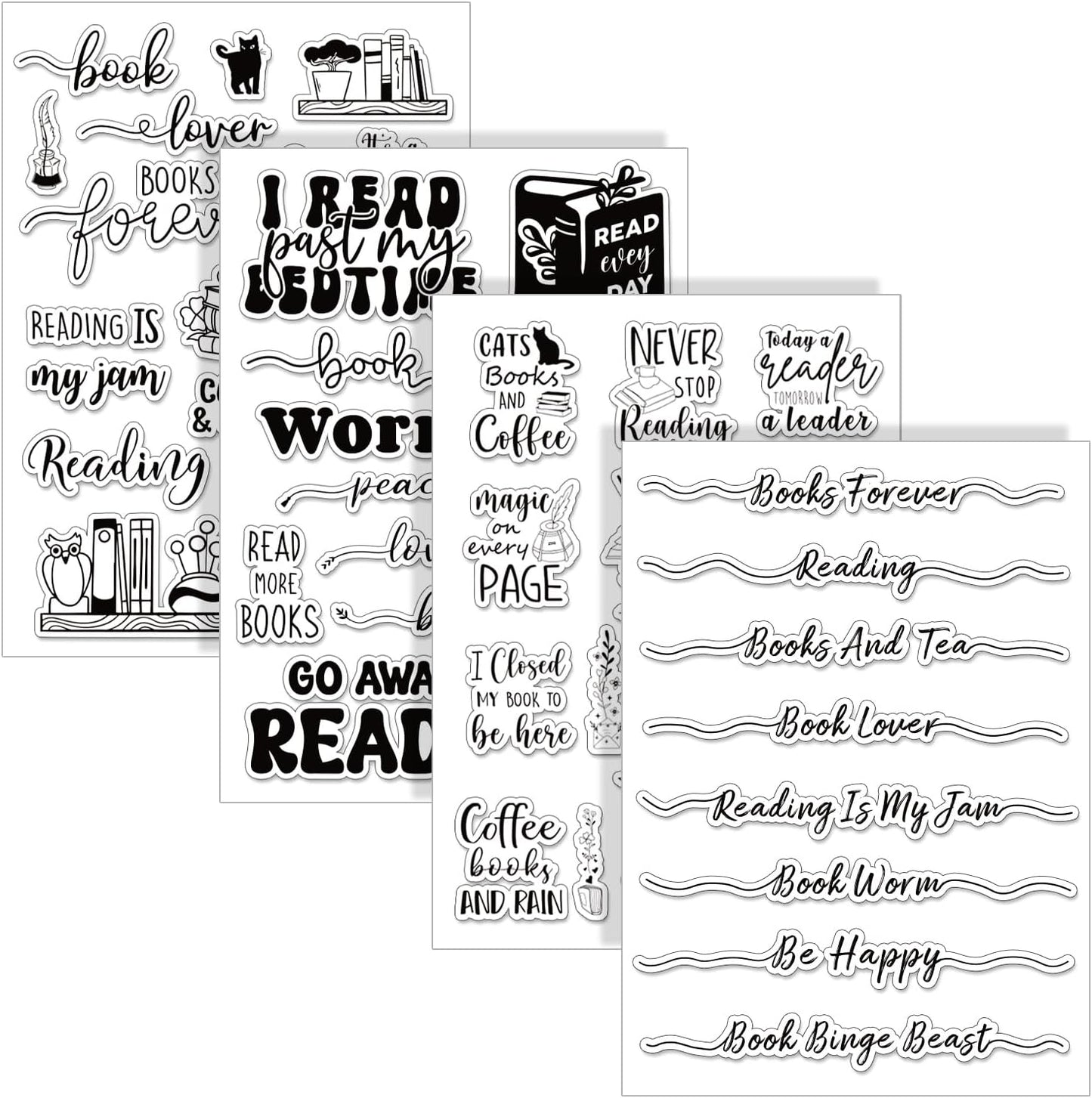 Whaline 4 Sheets Reading Words Clear Stamps Greeting Words Bookcase Bookshelf Silicone Transparent Stamps for DIY Craft Card Making Scrapbooking Embossing Album Decor