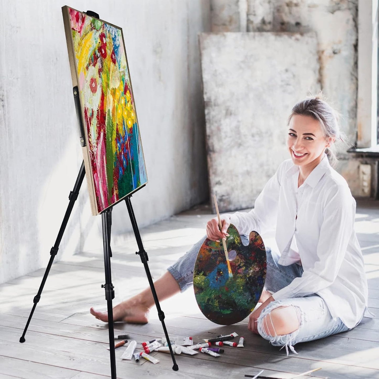 Art Easel Stand for Painting Canvases - 66-Inch Adjustable Metal for Adults Tabletop & Outdoor Use - Lightweight Portable Easel for Displaying & Drawing - Sturdy,4-Pack.