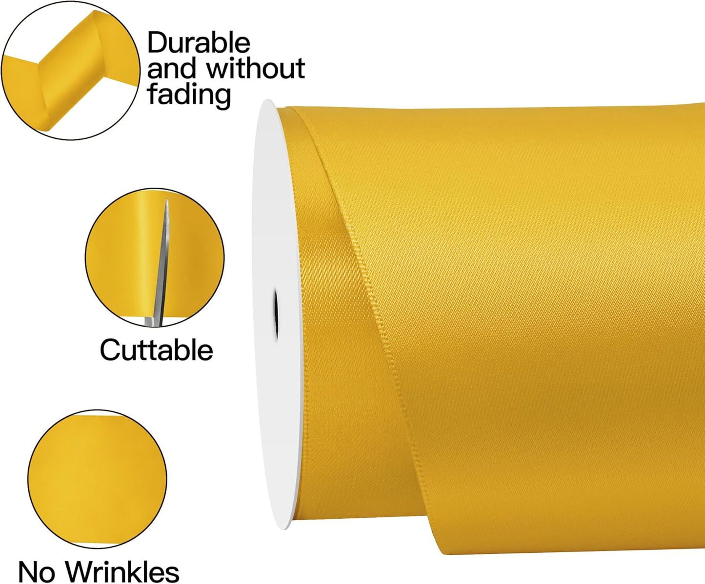 Yellow Gold Satin Ribbon 4 Inch X 15 Yards Solid Color Double Faced Ribbons Perfect for Crafts Wedding Decor Bow Making Arts Sewing and More