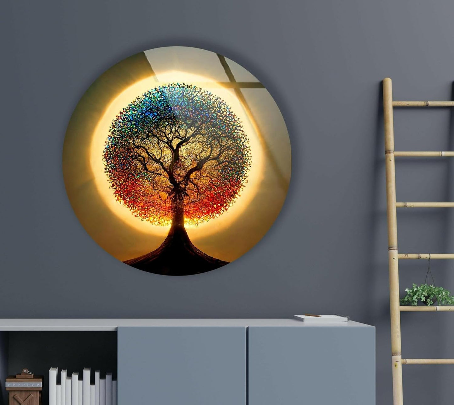 My Photostation.com 20''(50cm) Diameter Life of Tree Round Glass Wall Art Tempered Glass Printing Wall Decor Large Wall Art Wall Hangings
