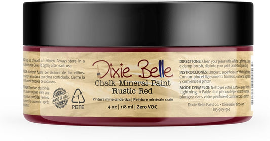 Dixie Belle Paint Company Chalk Finish Furniture Paint - Rustic Red (4oz) - Matte Brick Red Chic Chalk Mineral DIY Furniture Paint