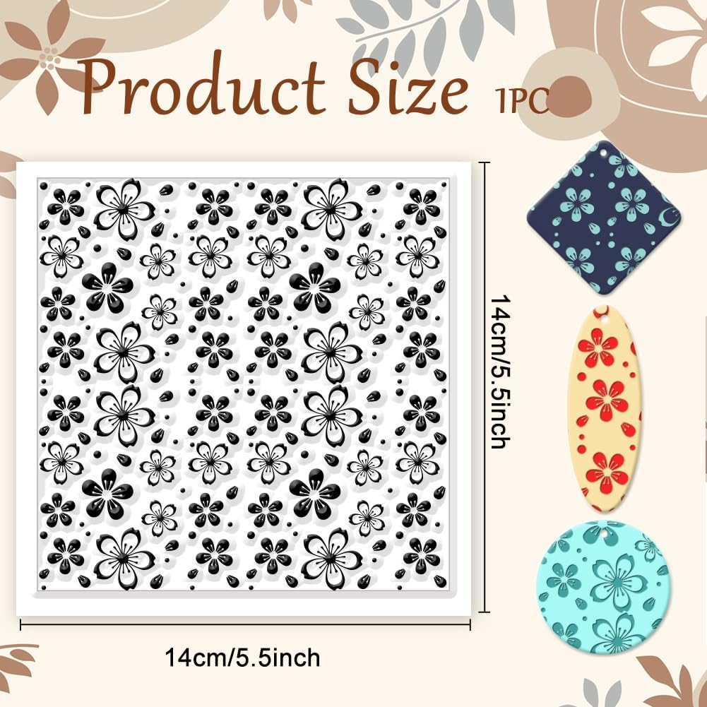 CHGCRAFT Cherry Blossoms Polymer Clay Texture Sheets Flowers Texture Silicone Clay Texture Stamp Clay Modeling Pattern Pad Texture Sheets for Earrings Jewelry Making