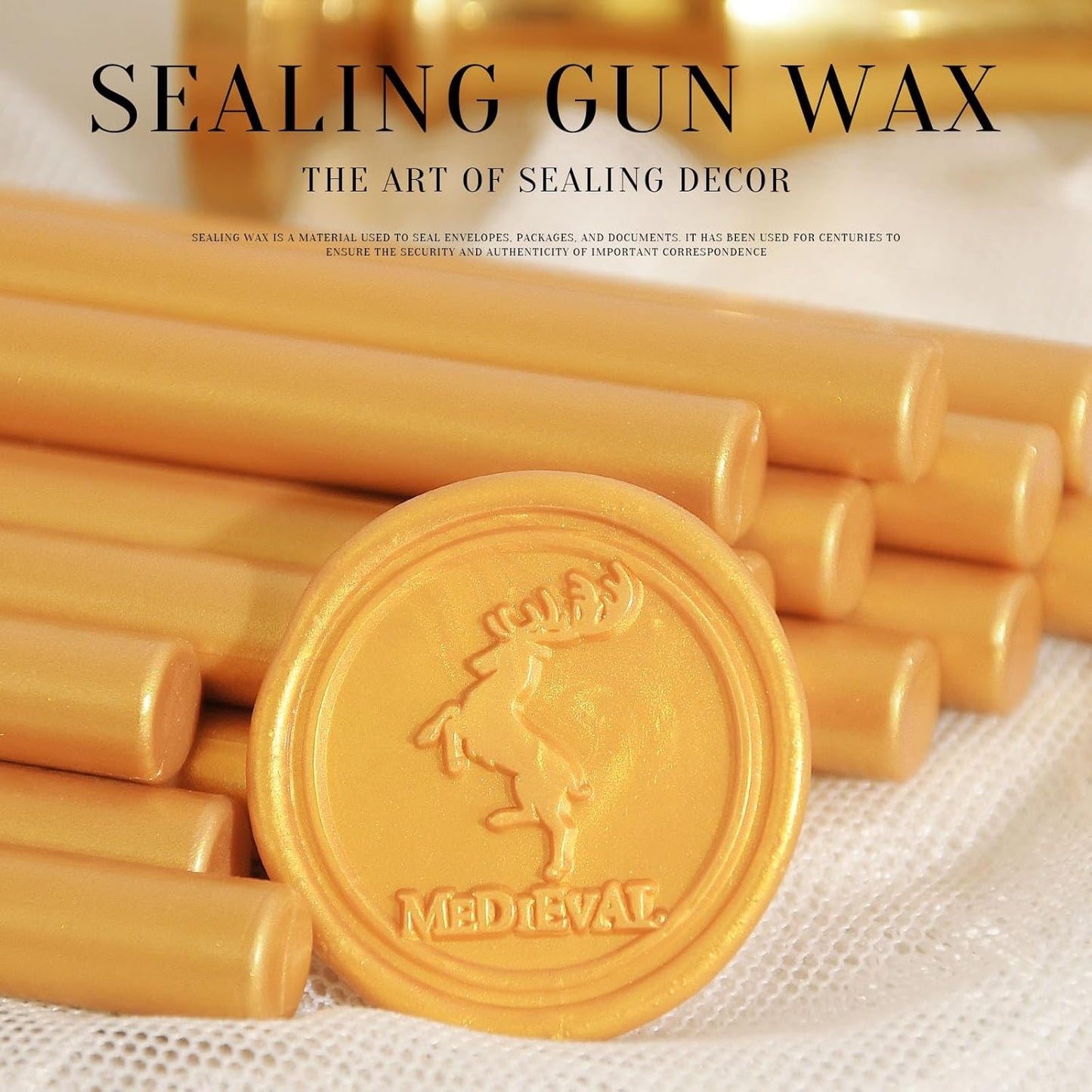 Melting Glue Gun Sealing Wax Sticks for Envelope Thanksgiving Card, Party or Wedding Invitation, Xmas Wrapping,Mini Size, Pack of 16 in Amber Gold