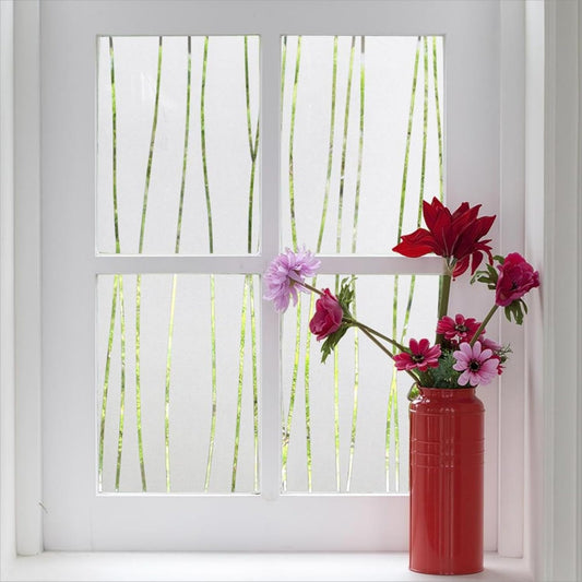 Finnez Window Privacy Film Decorative Frosted Window Cling Privacy Film for Glass, Non-Adhesive Heat Anti-UV for Home Office Living Room, Irregular Stripe Patterns, 35.4 x 157.4 Inches
