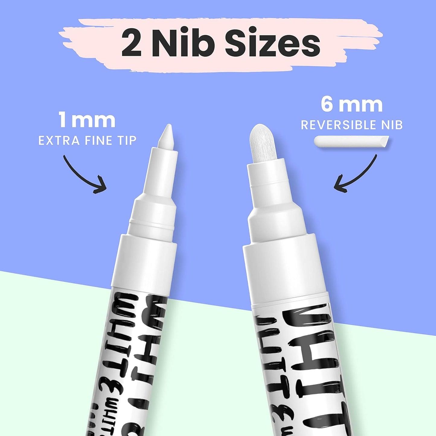 Chalkola White Chalk Markers - White Dry Erase Liquid Chalk Pens for Chalkboard, Blackboard, Window, Bistro, Car Glass, Board, Signs - Variety Pack of 6 - (3x) 1mm & 6mm