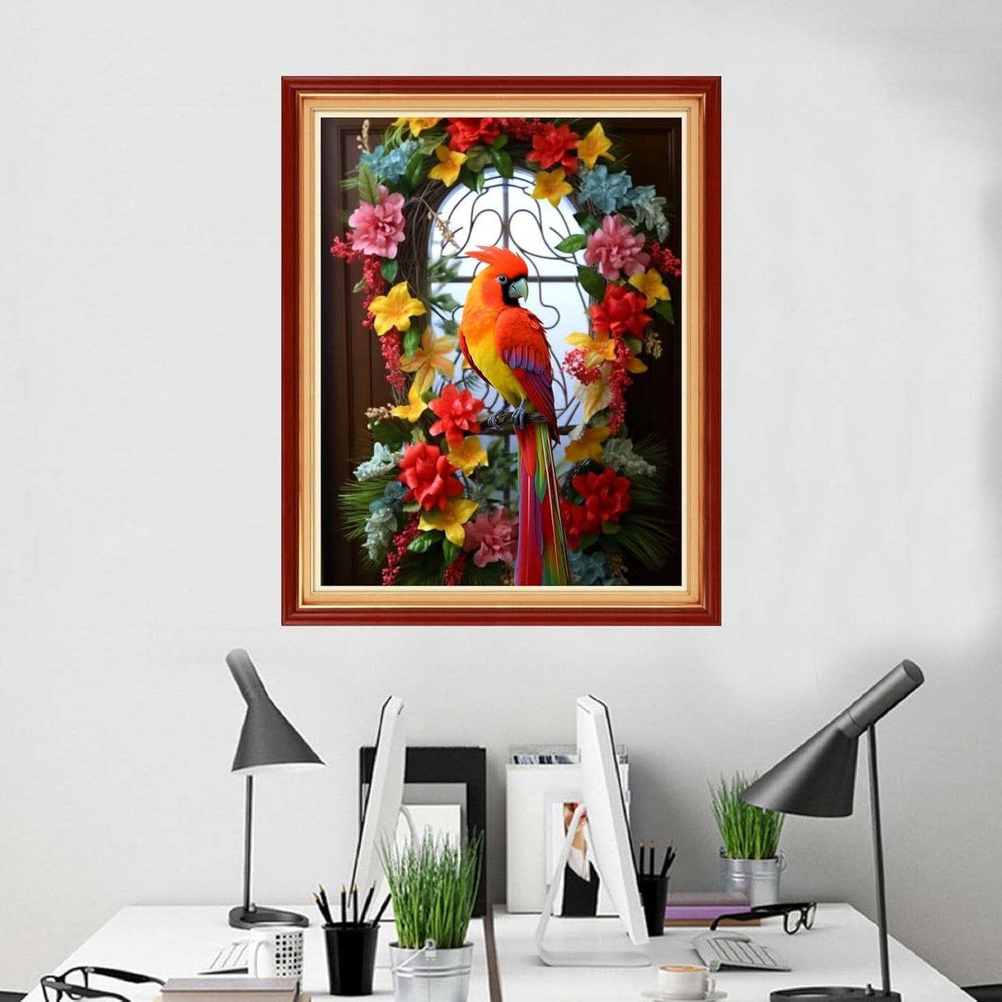 Foxhool Beginners Cross Stitch Kits Stamped Full Range of Embroidery Kits for Adults DIY Cross Stitches kit Embroidery Patterns for Needlepoint kit-Wreath Parrot 16x20 inch