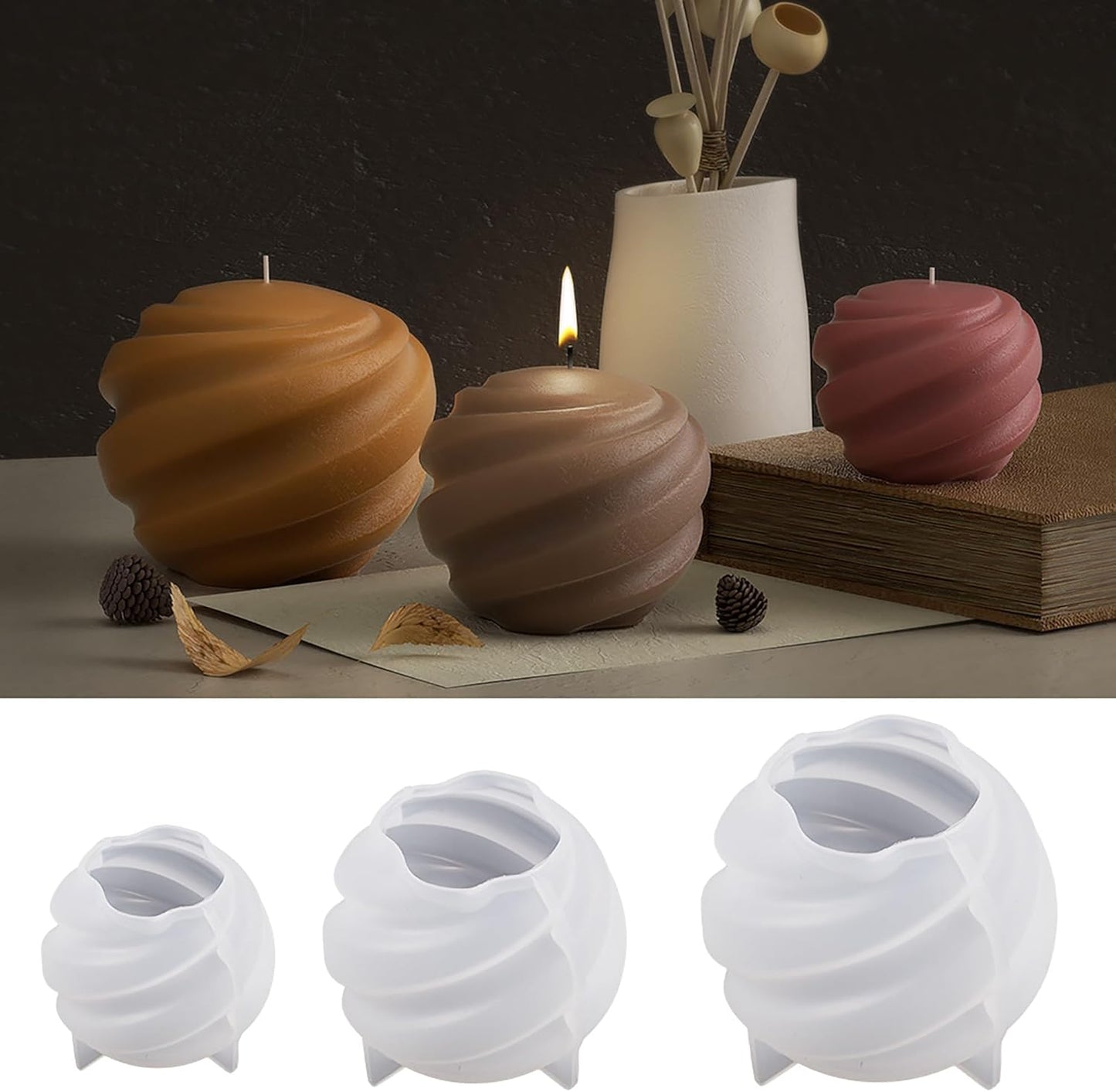 2 Pack Wave Candle Spiral Ball Resin Casting Mold Making Molds Silicone Mold for Candle Home Decorate Candle Making 3D Animal Mold